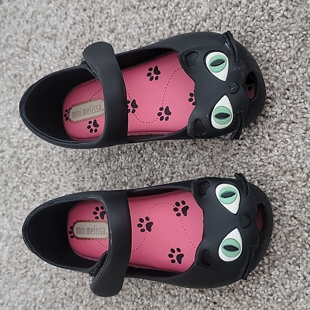 Little Girls Mini Melissa Black Kitty Shoes US Size 8